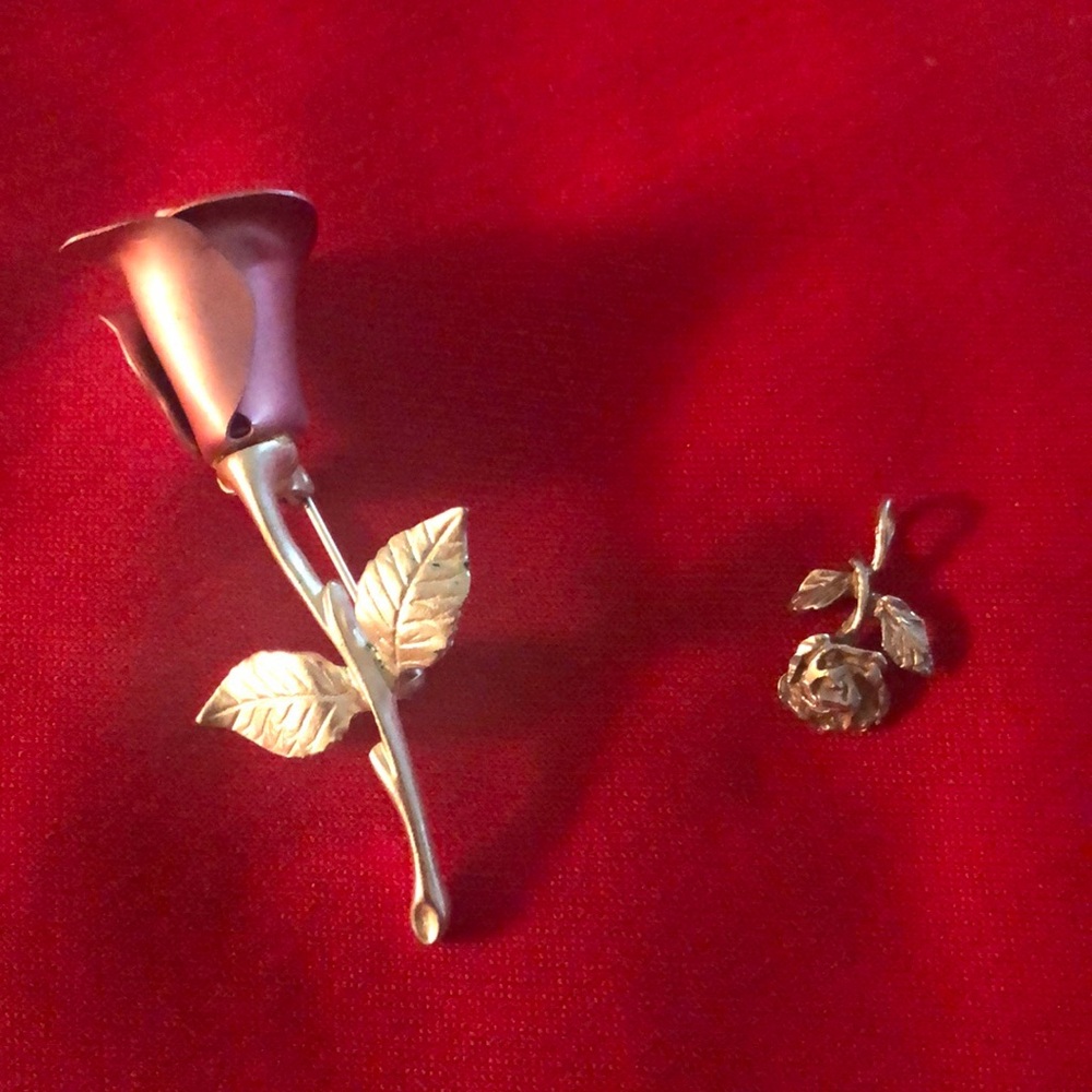 Sterling Silver Rose Charm with Pink Rose Pin